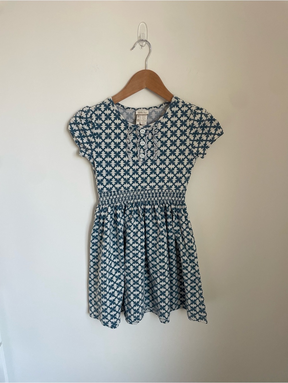 Matilda Jane Teal and White Geometric Smocked Waist Dress
